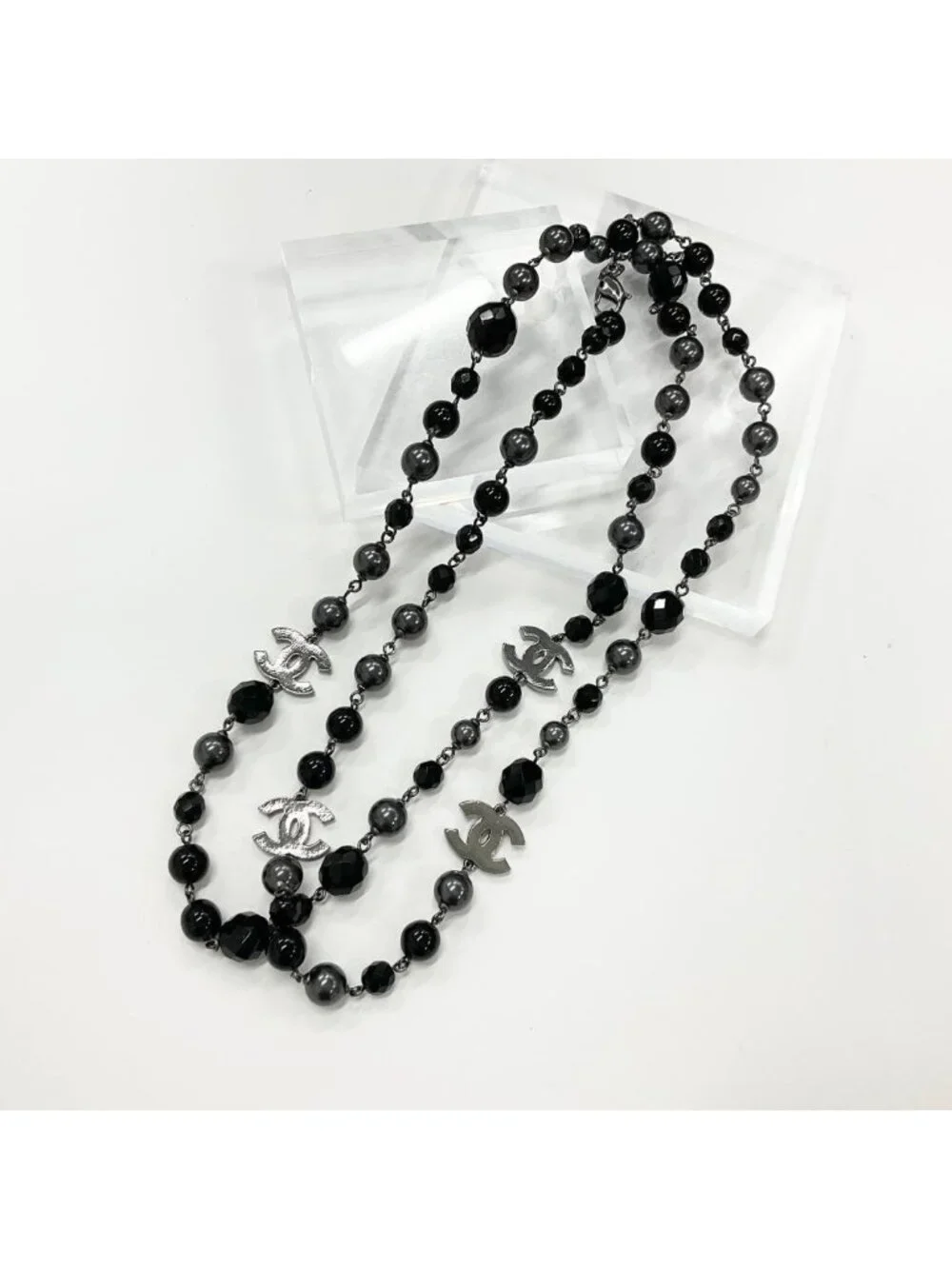 Chanel Necklace CC Logo Pearl Long Black